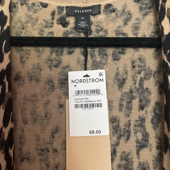 Halogen Linen Blend Leopard Print Cardigan Mobwife Animal Print Size Large - Picture 2 of 3